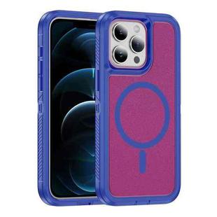 For iPhone 12 Pro Max Guard Magsafe Magnetic Ring Matte Phone Case(Blue+Rose Red)