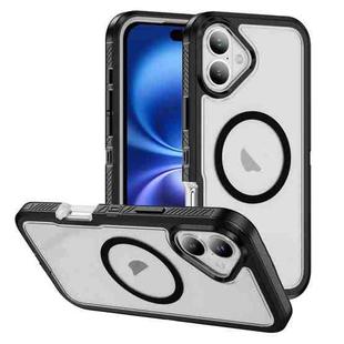 For iPhone 16 Guard Magsafe Magnetic Ring Matte Phone Case(Black+Transparent)