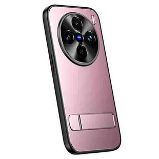 For vivo X100 / X100 Pro R-JUST RJ-61 Electroplating Frosted TPU + PC Phone Case with Holder(Pink)