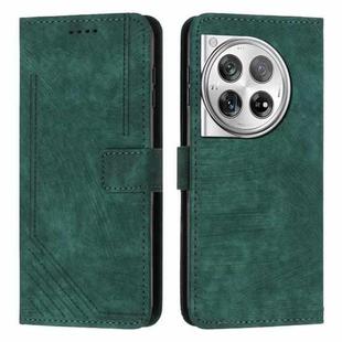 For OnePlus 12 Skin Feel Stripe Pattern Leather Phone Case with Lanyard(Green)