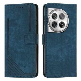 For OnePlus 12 Skin Feel Stripe Pattern Leather Phone Case with Lanyard(Blue)