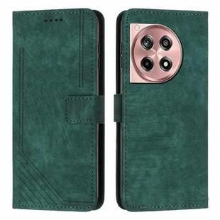 For OnePlus Ace 3 Skin Feel Stripe Pattern Leather Phone Case with Lanyard(Green)