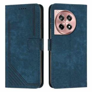 For OnePlus Ace 3 Skin Feel Stripe Pattern Leather Phone Case with Lanyard(Blue)