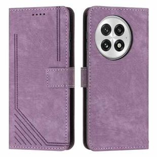 For OnePlus 13 Skin Feel Stripe Pattern Leather Phone Case with Lanyard(Purple)