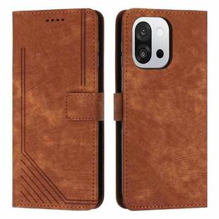 For OnePlus 13T 5G Skin Feel Stripe Pattern Leather Phone Case with Lanyard(Brown)