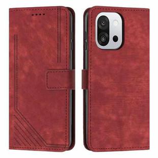 For OnePlus 13T 5G Skin Feel Stripe Pattern Leather Phone Case with Lanyard(Red)