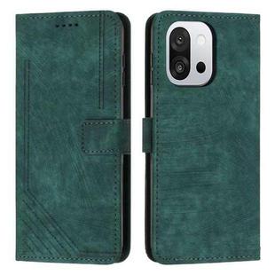 For OnePlus 13T 5G Skin Feel Stripe Pattern Leather Phone Case with Lanyard(Green)