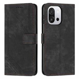 For OnePlus 13T 5G Skin Feel Stripe Pattern Leather Phone Case with Lanyard(Black)