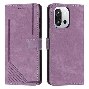 For OnePlus 13T 5G Skin Feel Stripe Pattern Leather Phone Case with Lanyard(Purple)