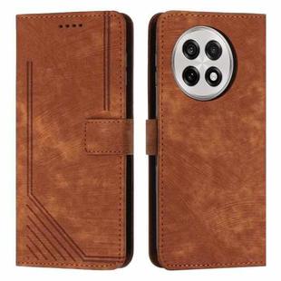 For OnePlus 13R 5G Skin Feel Stripe Pattern Leather Phone Case with Lanyard(Brown)
