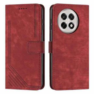 For OnePlus 13R 5G Skin Feel Stripe Pattern Leather Phone Case with Lanyard(Red)