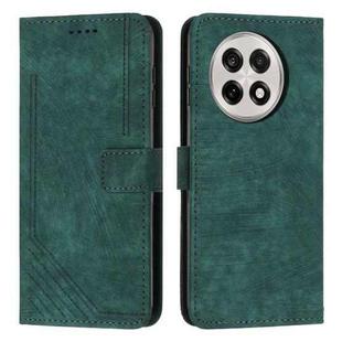 For OnePlus 13R 5G Skin Feel Stripe Pattern Leather Phone Case with Lanyard(Green)
