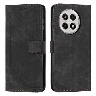 For OnePlus 13R 5G Skin Feel Stripe Pattern Leather Phone Case with Lanyard(Black)