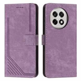 For OnePlus 13R 5G Skin Feel Stripe Pattern Leather Phone Case with Lanyard(Purple)