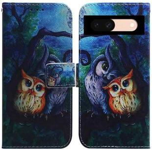 For Google Pixel 8a Coloured Drawing Flip Leather Phone Case(Oil Painting Owl)