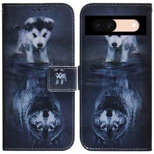 For Google Pixel 8a Coloured Drawing Flip Leather Phone Case(Wolf and Dog)