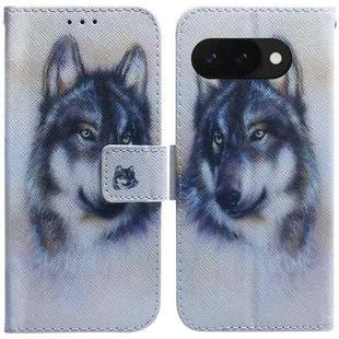 For Google Pixel 9a Coloured Drawing Flip Leather Phone Case(White Wolf)