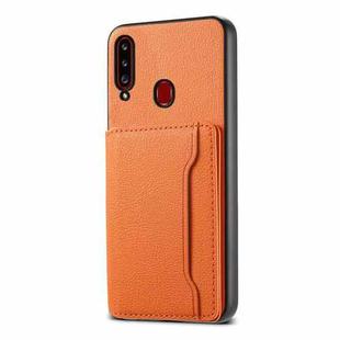For Samsung Galaxy A20s Calf Texture Card Bag Design Full Coverage Phone Case(Orange)