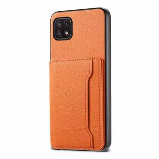 For Samsung Galaxy A22 5G Calf Texture Card Bag Design Full Coverage Phone Case(Orange)