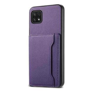 For Samsung Galaxy A22 5G Calf Texture Card Bag Design Full Coverage Phone Case(Purple)