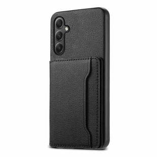 For Samsung Galaxy A34 5G Calf Texture Card Bag Design Full Coverage Phone Case(Black)