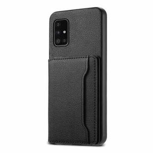For Samsung Galaxy A51 4G Calf Texture Card Bag Design Full Coverage Phone Case(Black)