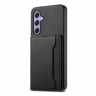 For Samsung Galaxy A55 5G Calf Texture Card Bag Design Full Coverage Phone Case(Black)
