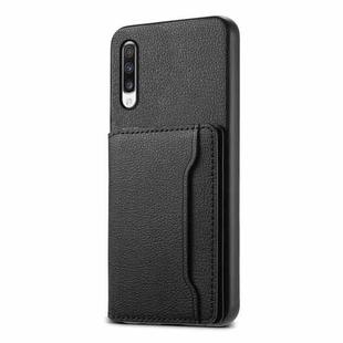 For Samsung Galaxy A70 Calf Texture Card Bag Design Full Coverage Phone Case(Black)