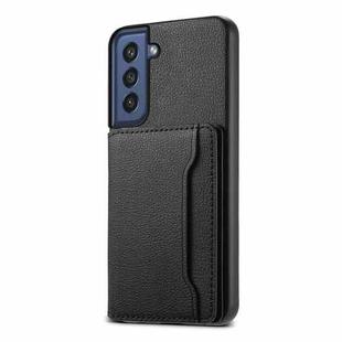 For Samsung Galaxy S21 FE 5G Calf Texture Card Bag Design Full Coverage Phone Case(Black)