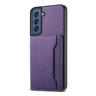 For Samsung Galaxy S21 FE 5G Calf Texture Card Bag Design Full Coverage Phone Case(Purple)