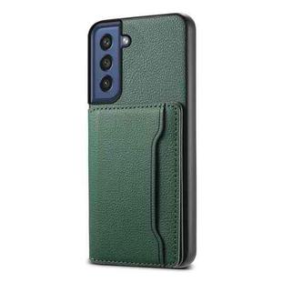 For Samsung Galaxy S21 FE 5G Calf Texture Card Bag Design Full Coverage Phone Case(Green)