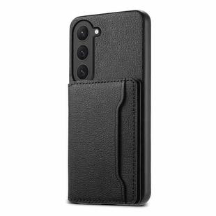 For Samsung Galaxy S23 5G Calf Texture Card Bag Design Full Coverage Phone Case(Black)