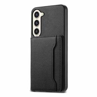 For Samsung Galaxy S23+ 5G Calf Texture Card Bag Design Full Coverage Phone Case(Black)