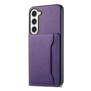 For Samsung Galaxy S23+ 5G Calf Texture Card Bag Design Full Coverage Phone Case(Purple)