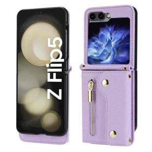 For Samsung Galaxy Z Flip5 5G DF-09 Crossbody Litchi texture Card Bag Design PU Phone Case(Purple)
