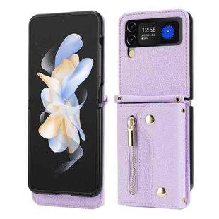 For Samsung Galaxy Z Flip4 5G DF-09 Crossbody Litchi texture Card Bag Design PU Phone Case(Purple)