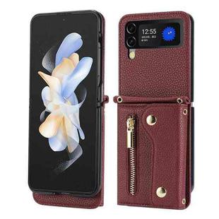 For Samsung Galaxy Z Flip4 5G DF-09 Crossbody Litchi texture Card Bag Design PU Phone Case(Wine Red)