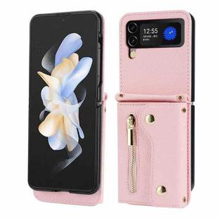 For Samsung Galaxy Z Flip4 5G DF-09 Crossbody Litchi texture Card Bag Design PU Phone Case(Pink)