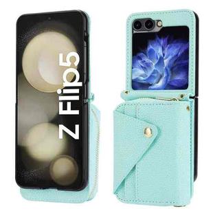 For Samsung Galaxy Z Flip5 5G Crossbody Zipper Card Bag RFID Anti-theft Phone Case(Mint Green)