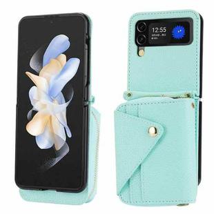 For Samsung Galaxy Z Flip4 5G Crossbody Zipper Card Bag RFID Anti-theft Phone Case(Mint Green)