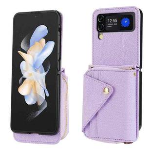 For Samsung Galaxy Z Flip4 5G Crossbody Zipper Card Bag RFID Anti-theft Phone Case(Purple)