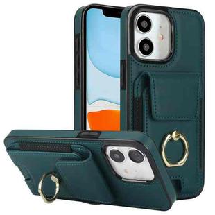 For iPhone 11 Elastic Card Bag Ring Holder Phone Case(Dark Green)