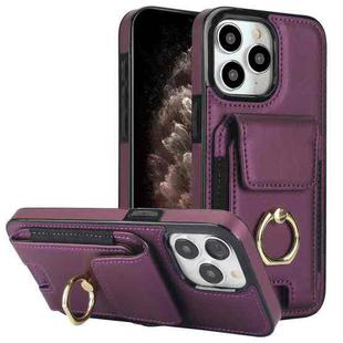 For iPhone 11 Pro Elastic Card Bag Ring Holder Phone Case(Purple)