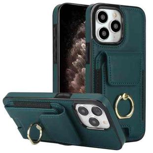 For iPhone 11 Pro Elastic Card Bag Ring Holder Phone Case(Dark Green)