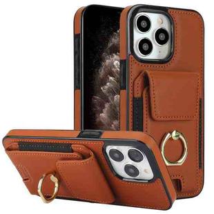 For iPhone 11 Pro Max Elastic Card Bag Ring Holder Phone Case(Brown)
