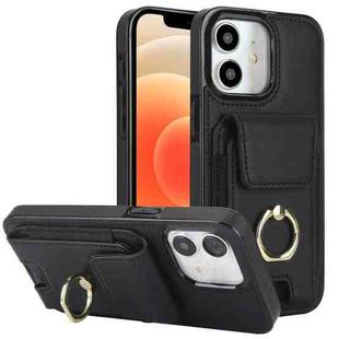 For iPhone 12 Elastic Card Bag Ring Holder Phone Case(Black)