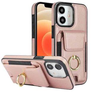 For iPhone 12 Elastic Card Bag Ring Holder Phone Case(Rose Gold)