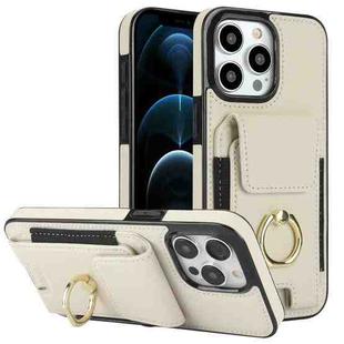 For iPhone 12 Pro Elastic Card Bag Ring Holder Phone Case(White)