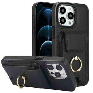 For iPhone 12 Pro Elastic Card Bag Ring Holder Phone Case(Black)