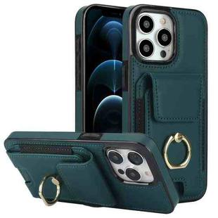 For iPhone 12 Pro Elastic Card Bag Ring Holder Phone Case(Dark Green)